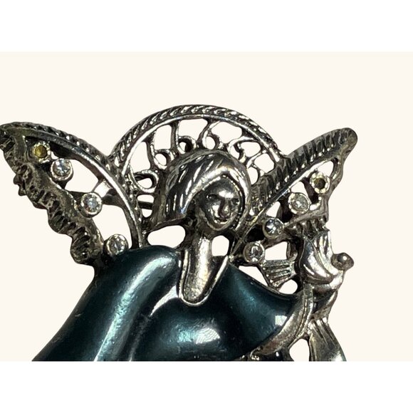 Angel Brooch Pin With Rhinestones Believe In Angels Text - Picture 2 of 7